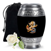Dragon Theme Cremation Urn - Black Aluminium Memorial Urn For Human Ashes