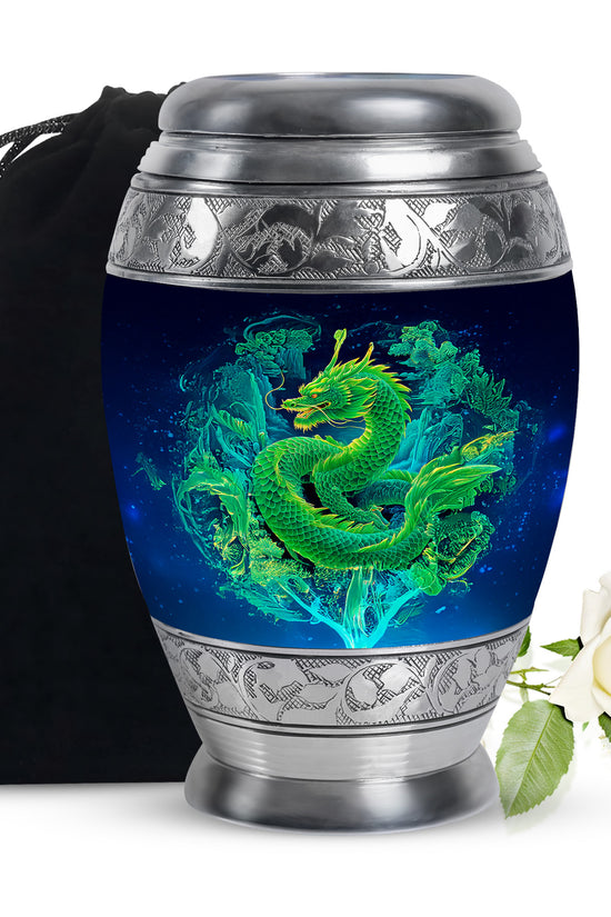 Green Dragon Memorial Urn - Neon Funeral Urn For Adult Ashes
