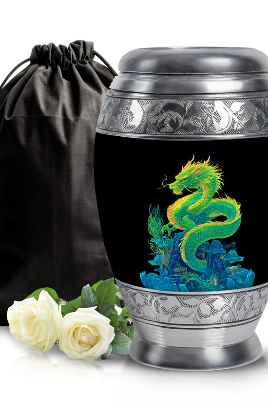 Green Dragon Cremation Urn - Black Memorial Urn For Loved Ones