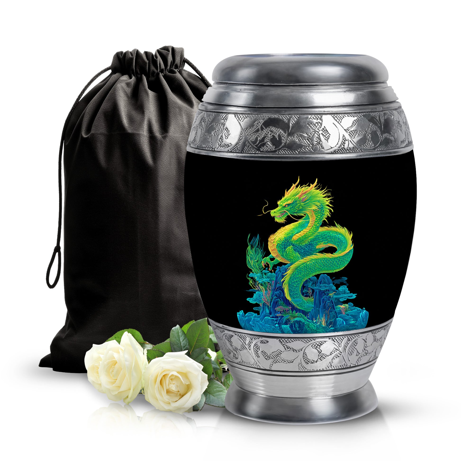 Green Dragon Cremation Urn - Black Memorial Urn For Loved Ones
