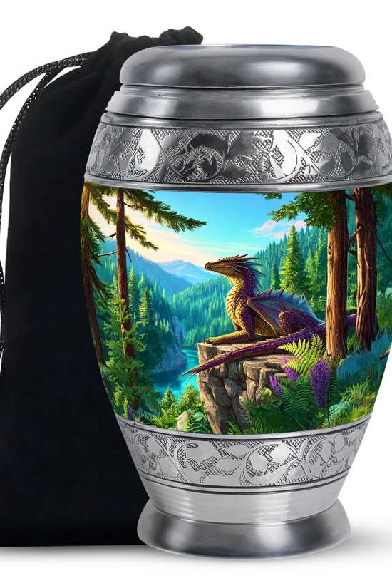 Fantasy Dragon Funeral Urn - Forest Landscape Memorial Urn For Ashes