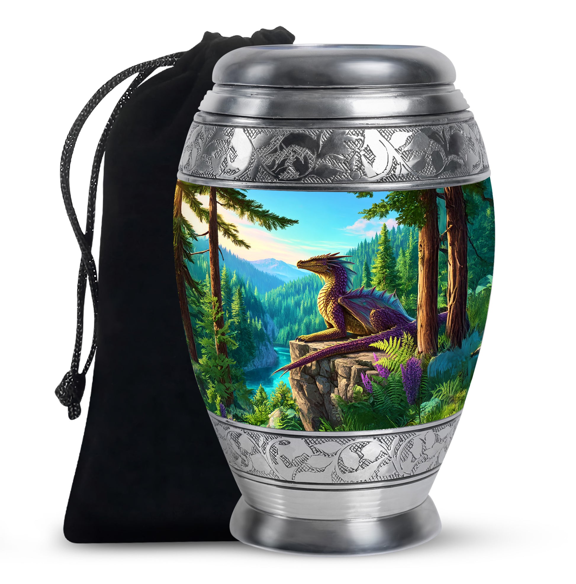 Fantasy Dragon Funeral Urn - Forest Landscape Memorial Urn For Ashes