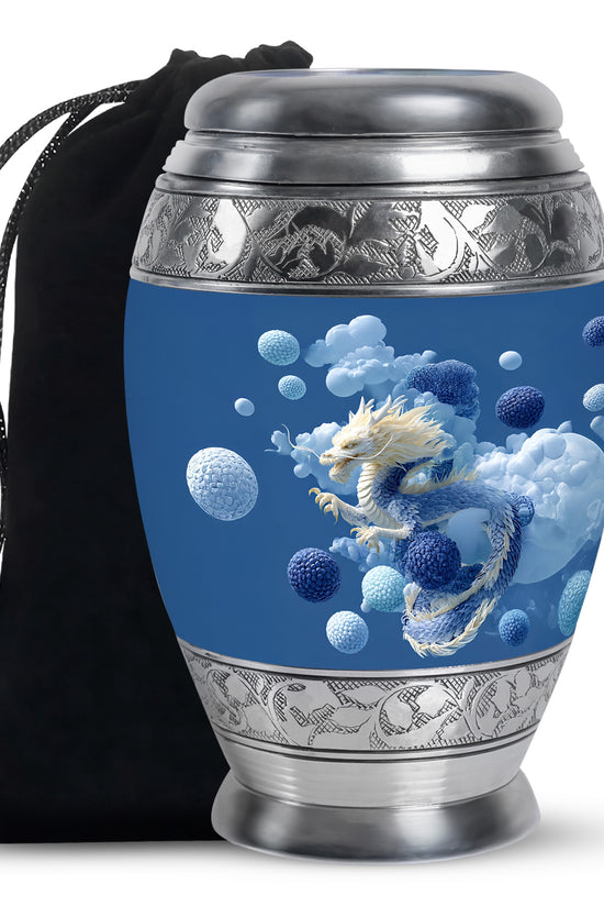 Blue Dragon Cremation Urn - Fantasy Cloud Design Memorial Urn For Burial