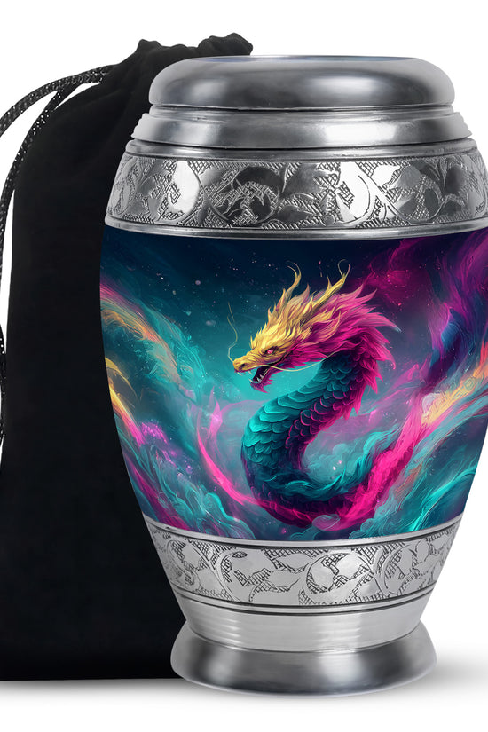 Colourful Dragon Memorial Urn - Aluminium Cremation Urn For Adult Ashes