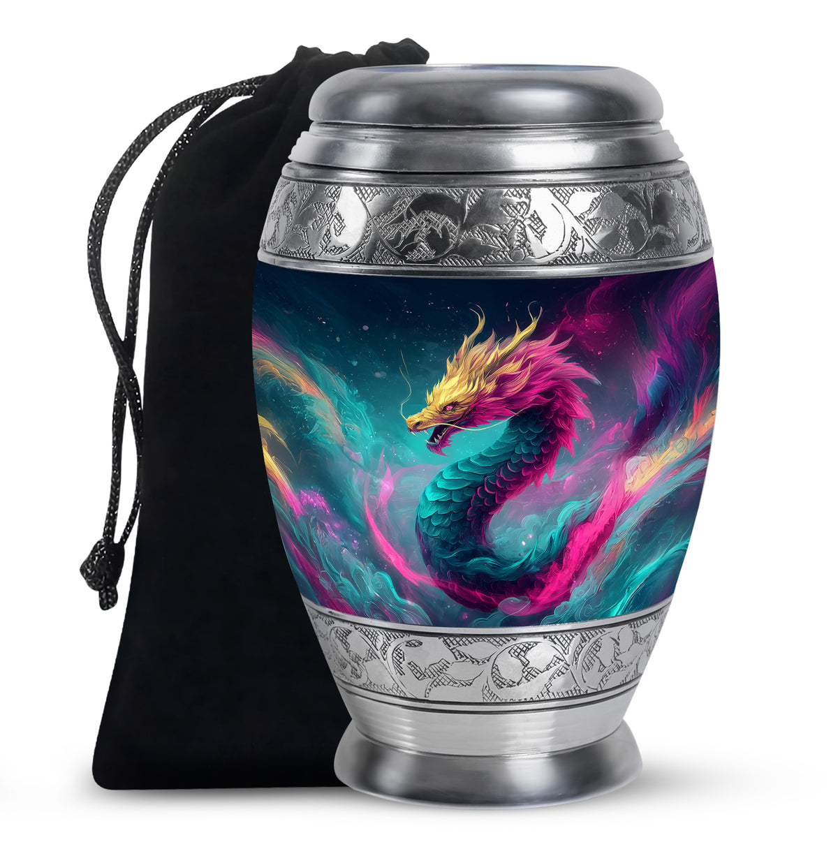 Colourful Dragon Memorial Urn - Aluminium Cremation Urn For Adult Ashes