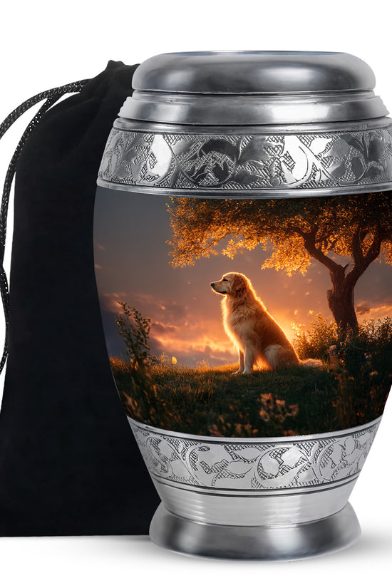 Brown Dog Funeral Urn - Beautiful Sunset Scenic Urns For Pet Ashes