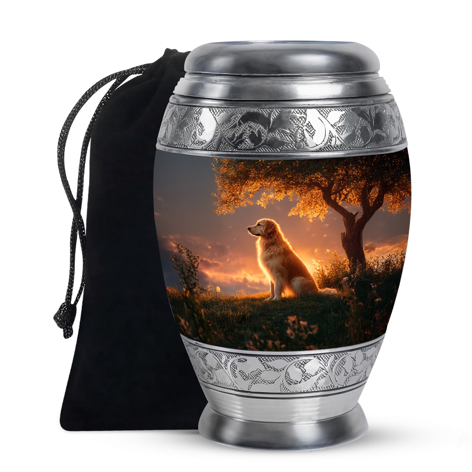 Brown Dog Funeral Urn - Beautiful Sunset Scenic Urns For Pet Ashes