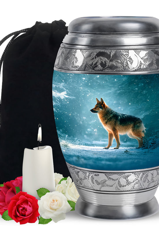 Snowfall Memorial Urn For Dogs - German Shephard Cremation Urn For Sale