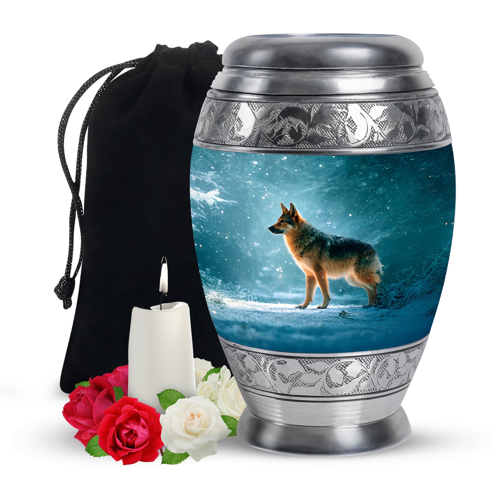 Snowfall Memorial Urn For Dogs - German Shephard Cremation Urn For Sale
