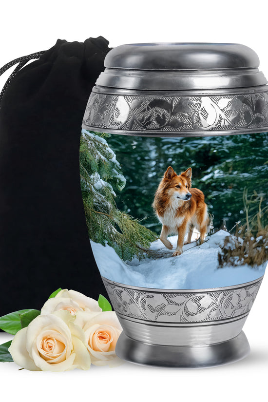 Brown Dog Urn For Cremated Ashes - Snowy Mountain Urns For Pet