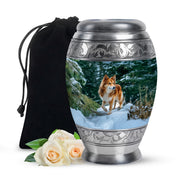 Brown Dog Urn For Cremated Ashes - Snowy Mountain Urns For Pet