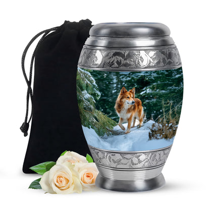Brown Dog Urn For Cremated Ashes - Snowy Mountain Urns For Pet