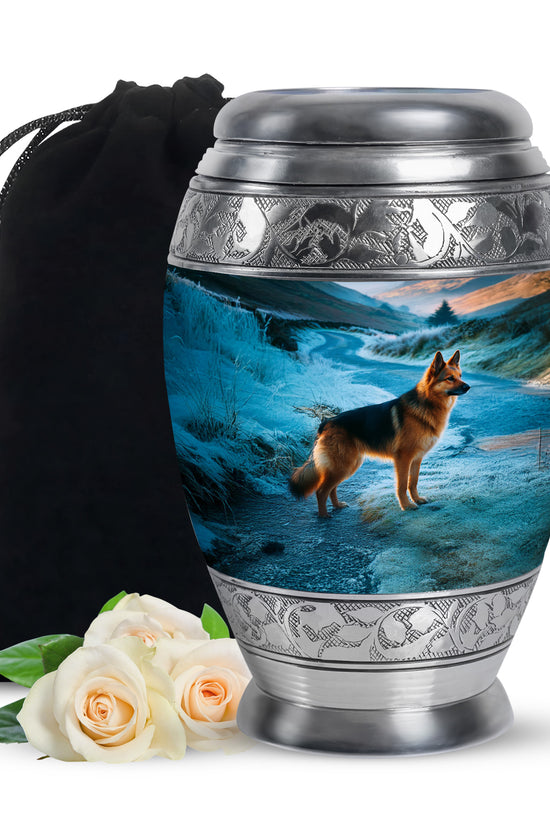German Shephard In Snow - Burial Urns For Pet Dog Ashes