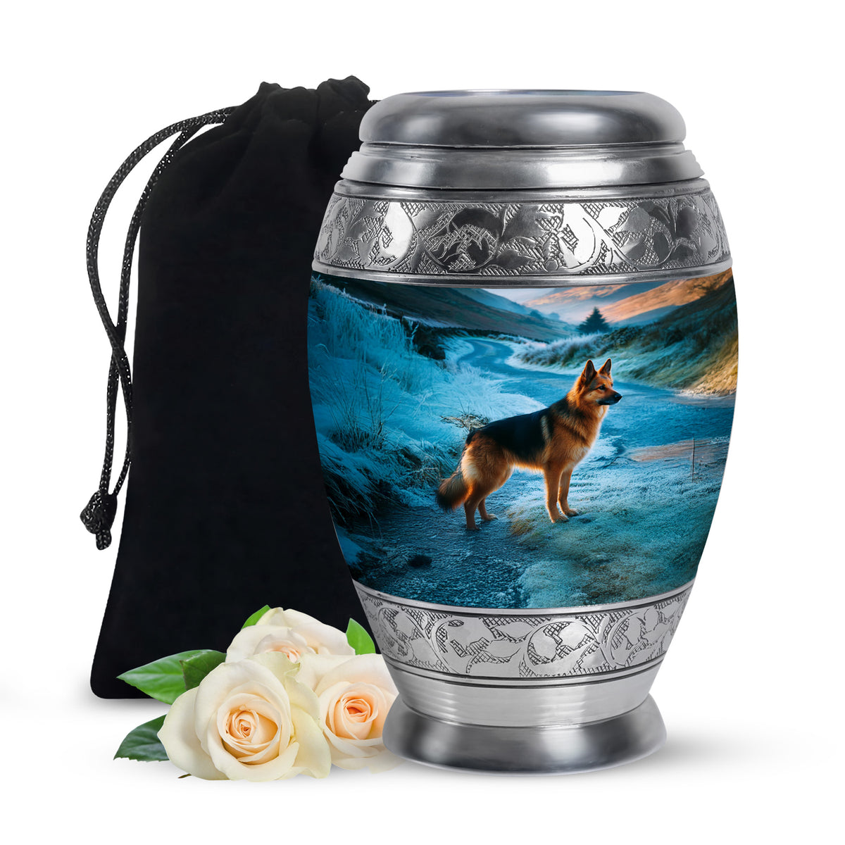 German Shephard In Snow - Burial Urns For Pet Dog Ashes