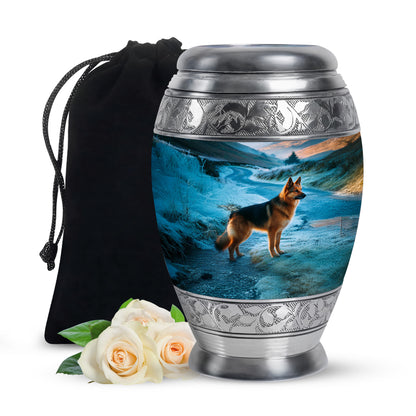 German Shephard In Snow - Burial Urns For Pet Dog Ashes