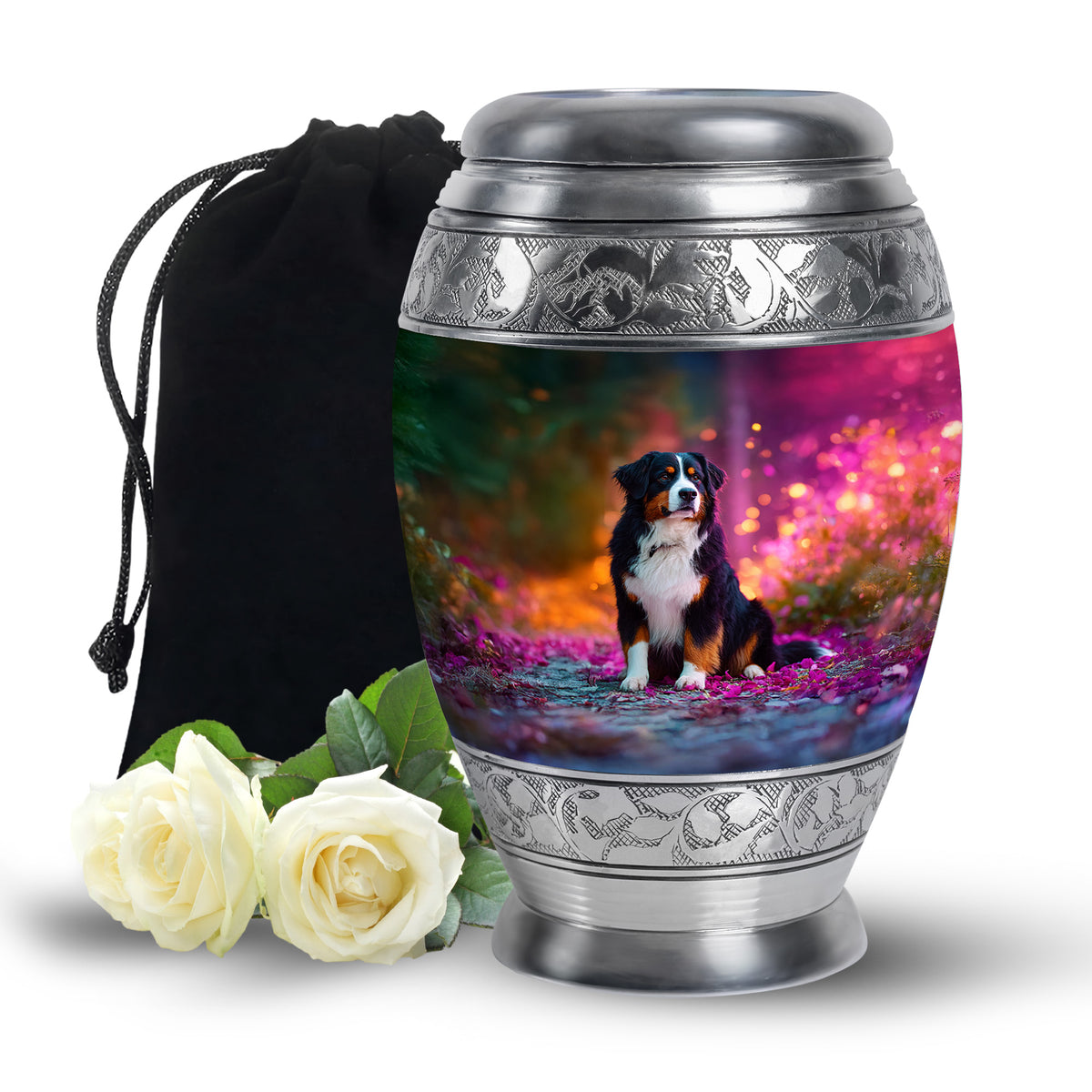 Bernese Mountain Dog Themed Urn - Personalized Pet Urns For Ashes