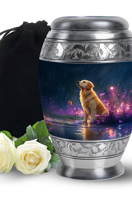 Golden Retriever Memorial Urn - Glowing Flowers Cremation Urn For Pet Dog