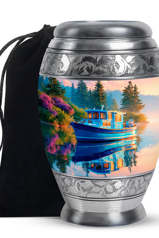 Blue Boat Cremation Urns - Lake Funeral Urns For Father & Mother
