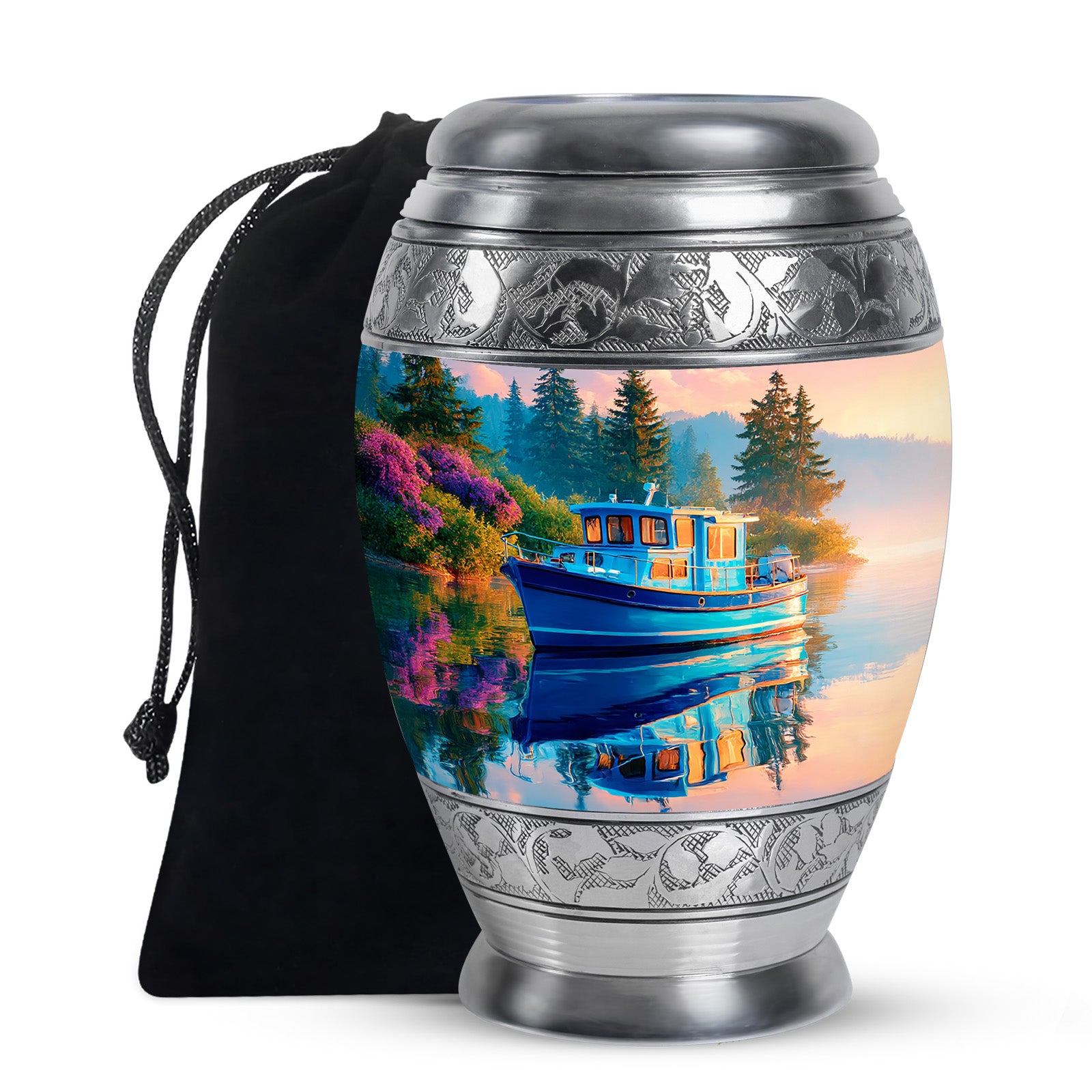 Blue Boat Cremation Urns - Lake Funeral Urns For Father & Mother