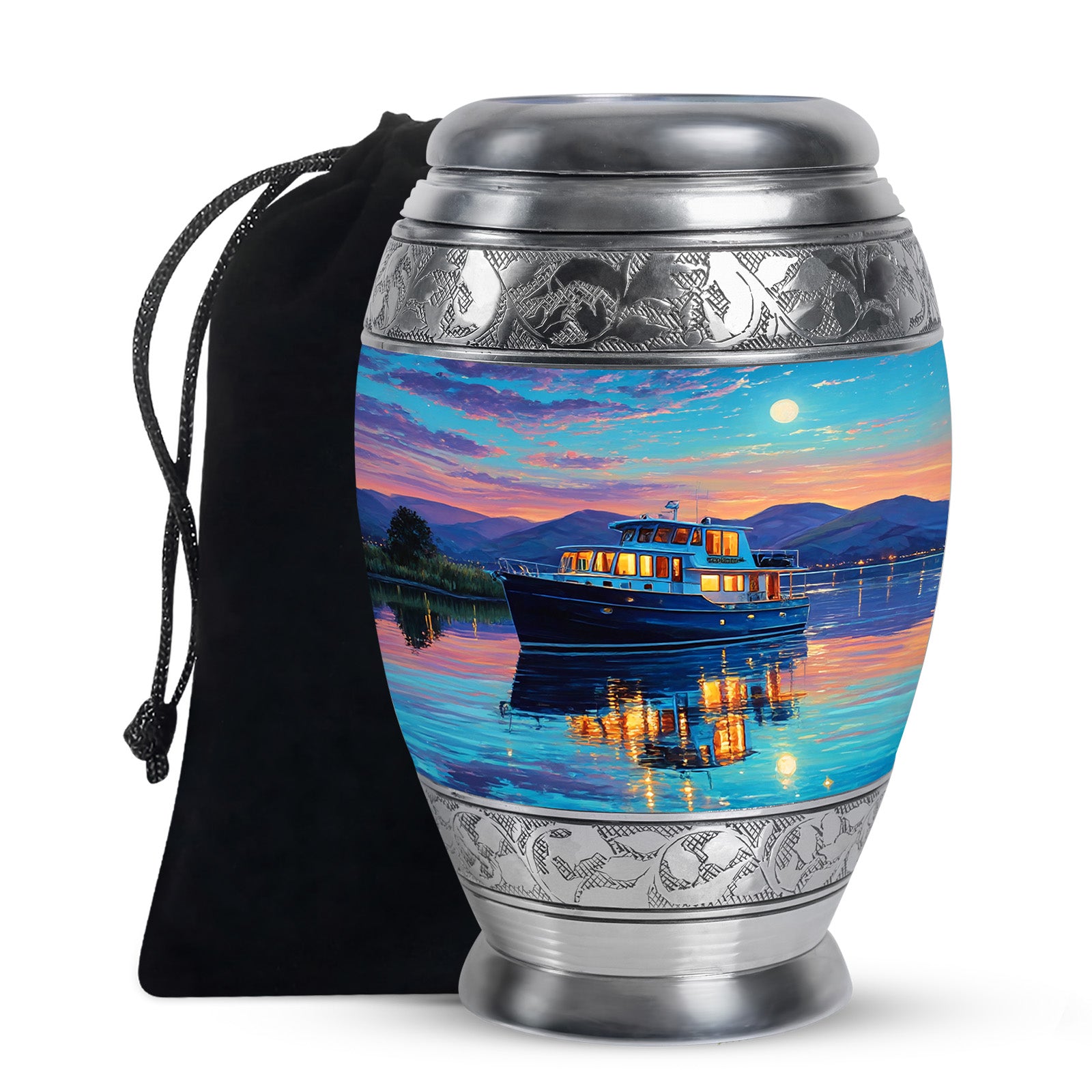 Sunset Yacht Cremation Urns - Mountain Lake Funeral Urns For Ashes