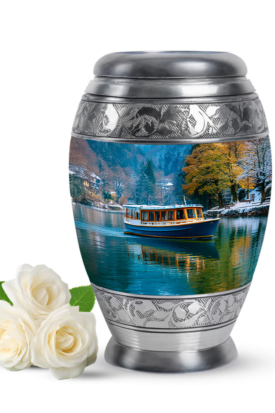 Blue Resounding Boat Memorial Urn for Ashes - 10-inch, 200 cu in - Karyliz