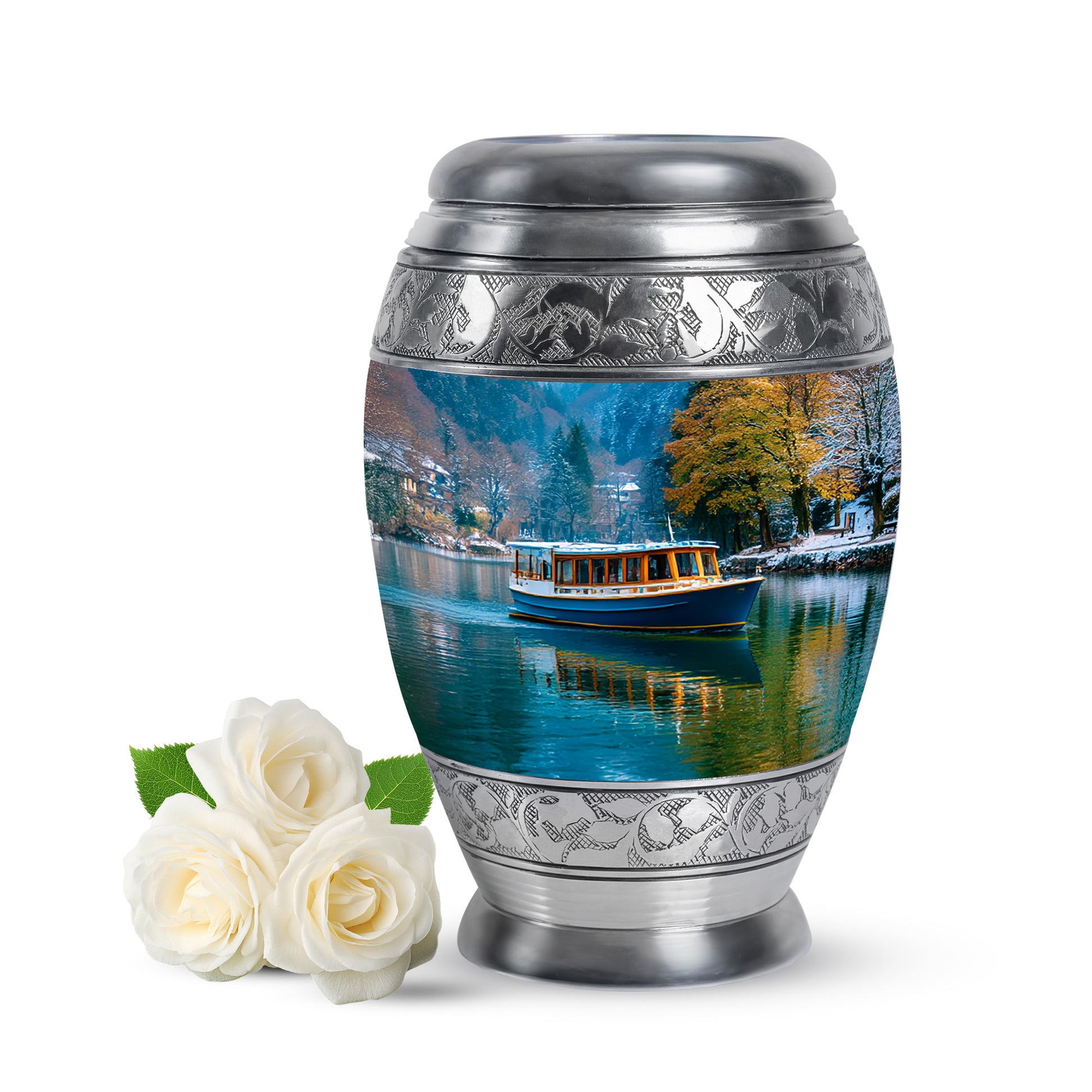 Blue Resounding Boat Memorial Urn for Ashes - 10-inch, 200 cu in - Karyliz