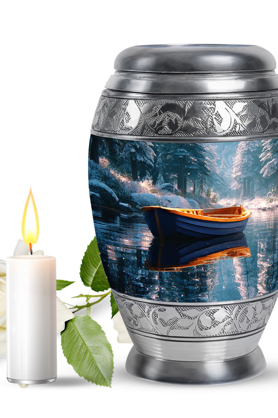 Timeless Teal Boat Cremation Urn for Ashes - 10-inch, 200 cu in - Karyliz