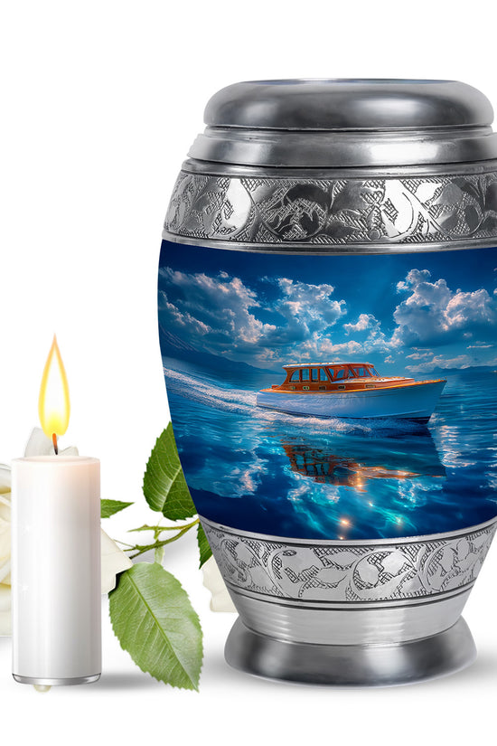Blue Boat Cremation Urns - Opulent Legacy 10-inch, 200 cu in - Karyliz