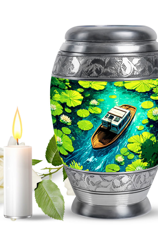 Personalized Blue Cherished Boat Cremation Urns for Human Ashes - 10-inch, 200 cu in - Karyliz