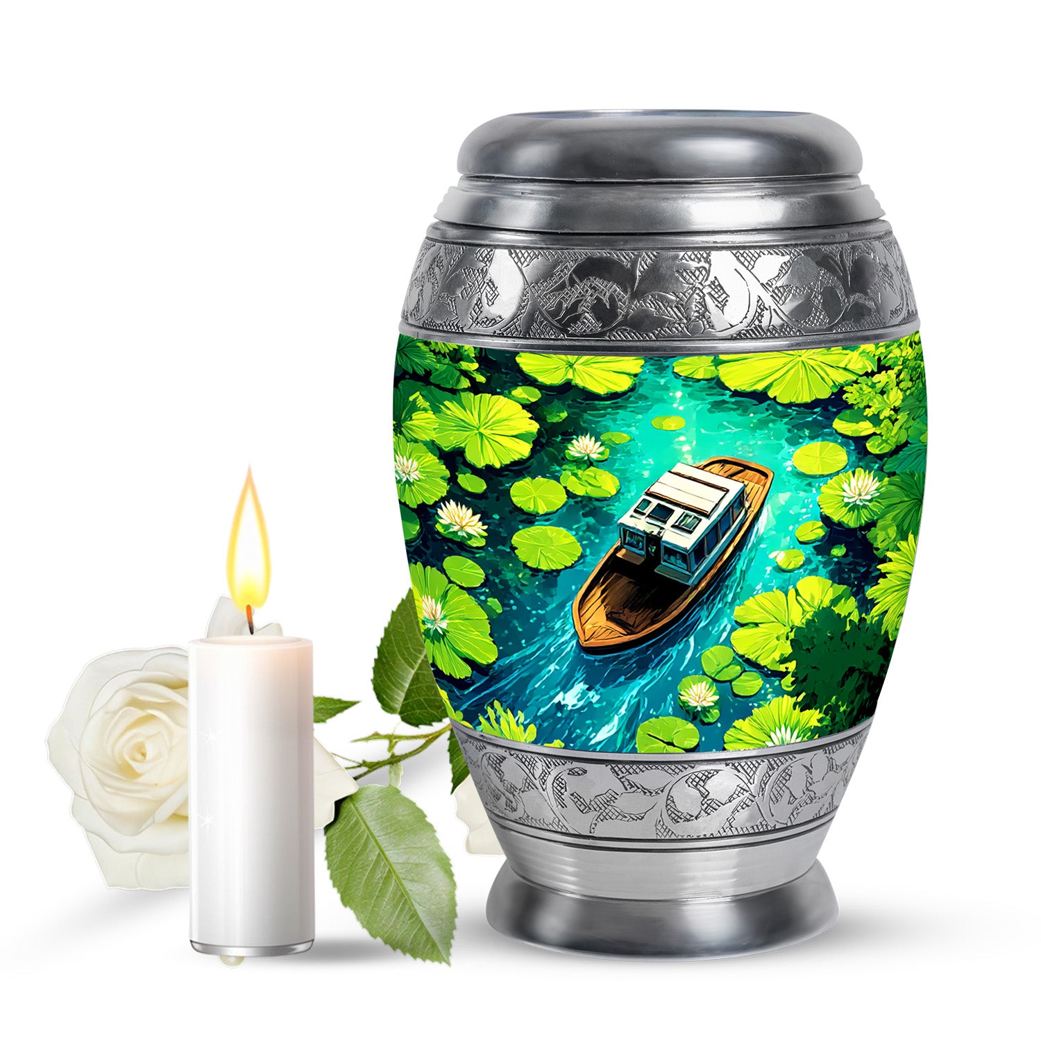 Personalized Blue Cherished Boat Cremation Urns for Human Ashes - 10-inch, 200 cu in - Karyliz
