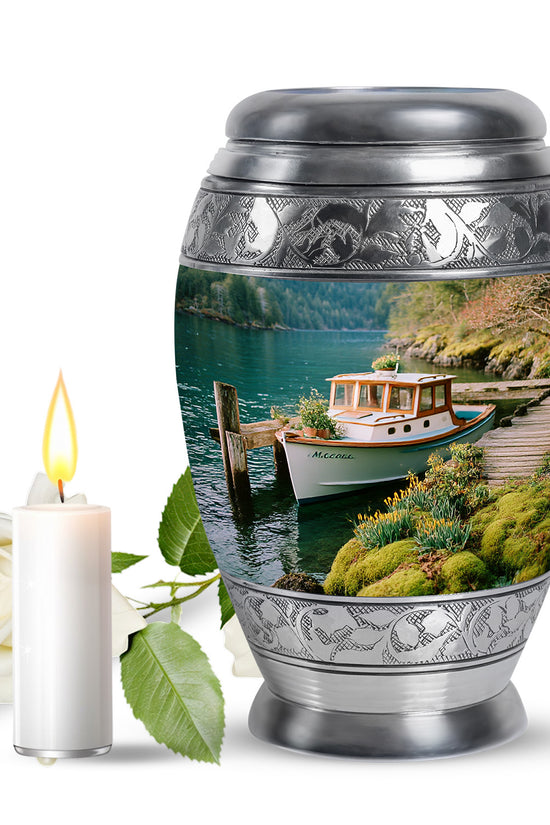 Teal Stately Boat Cremation Urns for Human Ashes - 10-inch, 200 cu in - Karyliz