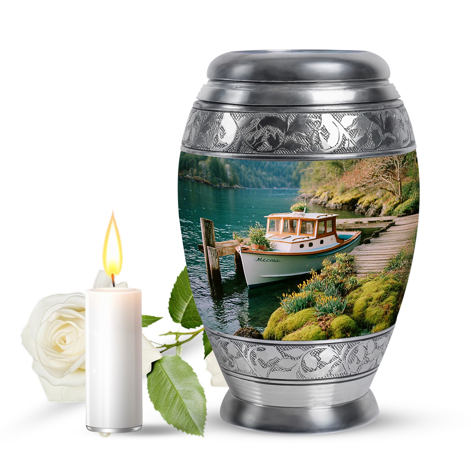 Teal Stately Boat Cremation Urns for Human Ashes - 10-inch, 200 cu in - Karyliz