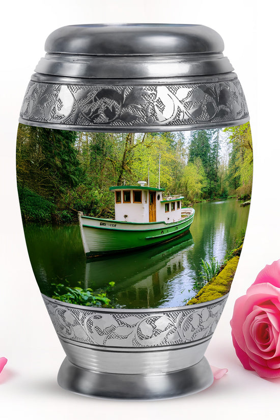 Green Boat Cremation Urns - Glorious Memorial 10-inch, 200 cu in - Karyliz