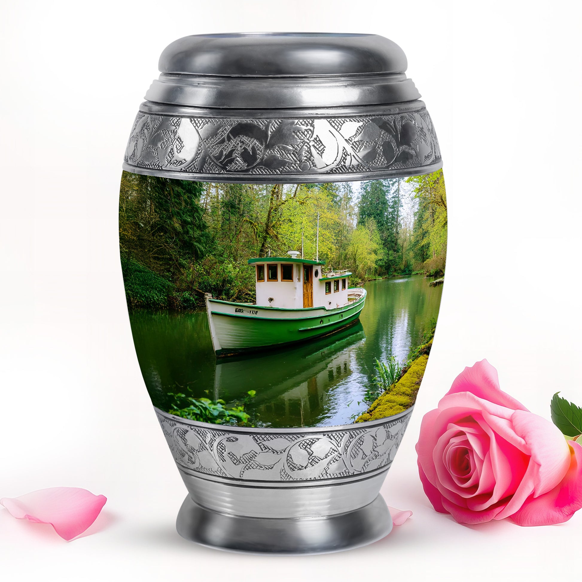 Green Boat Cremation Urns - Glorious Memorial 10-inch, 200 cu in - Karyliz