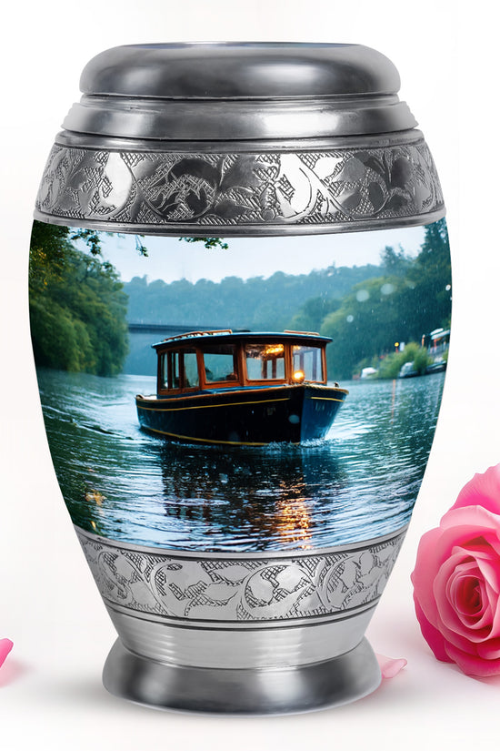 White Treasured Boat Cremation Urns for Human Ashes - 10-inch, 200 cu in - Karyliz