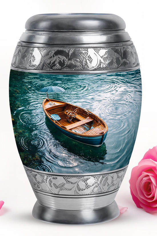 Personalized Elegant Boat Cremation Urns - Teal 10-inch, 200 cu in - Karyliz