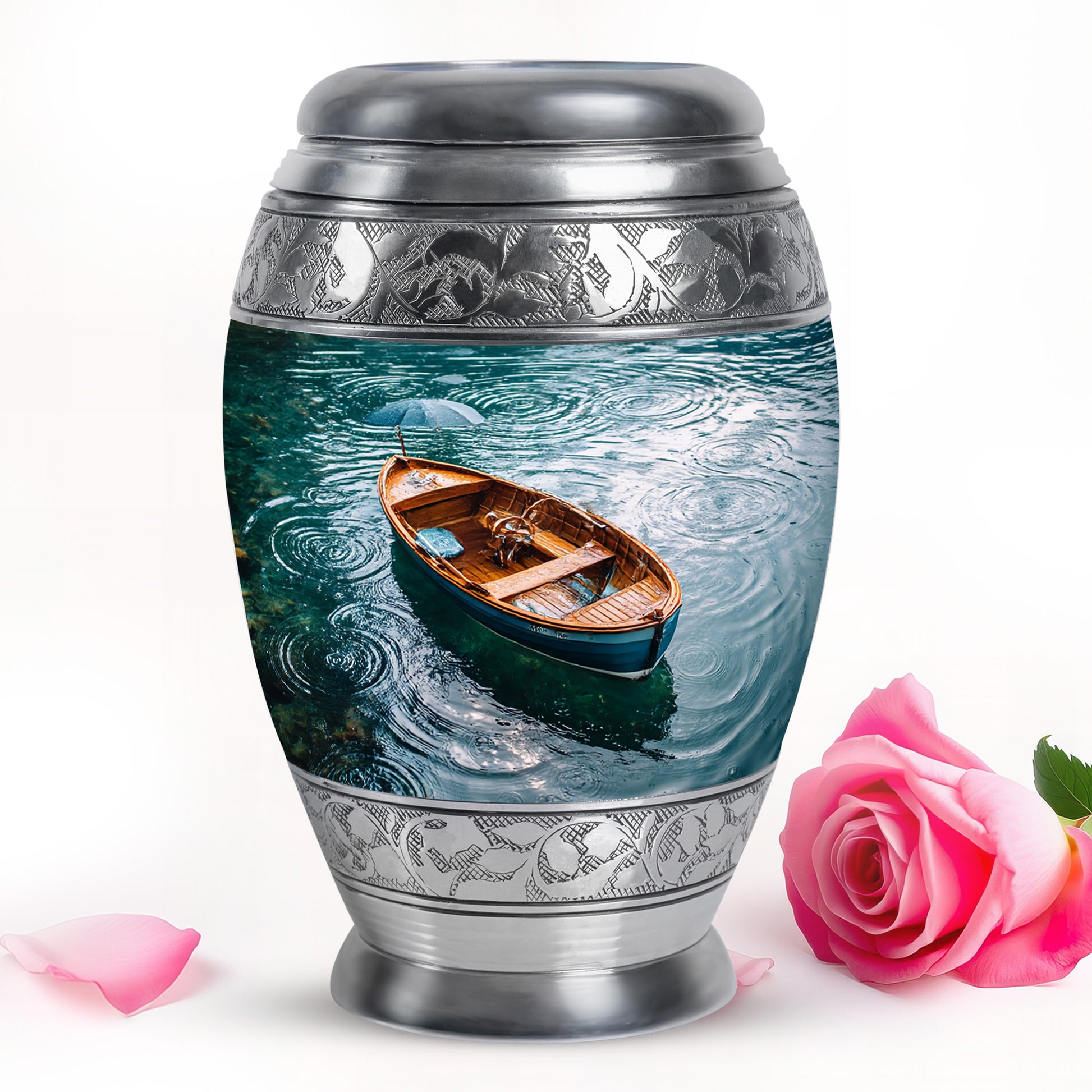 Personalized Elegant Boat Cremation Urns - Teal 10-inch, 200 cu in - Karyliz