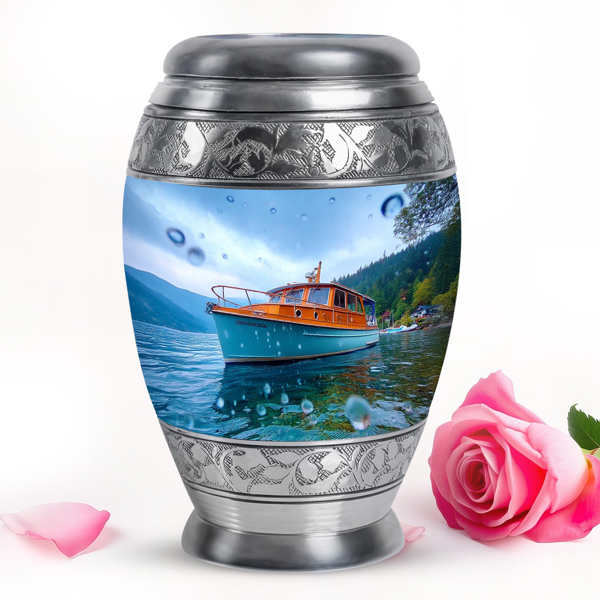 Lustrous Boat Cremation Urns for Human Ashes - Blue 10-inch - Karyliz