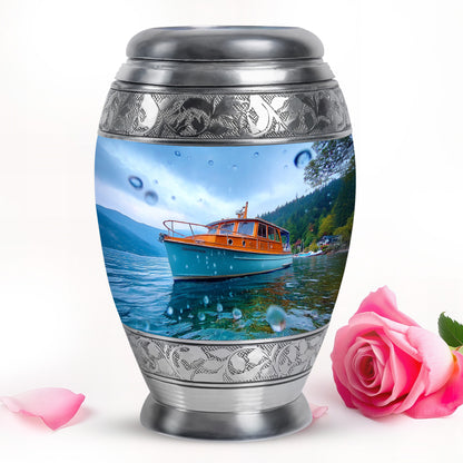 Lustrous Boat Cremation Urns for Human Ashes - Blue 10-inch - Karyliz