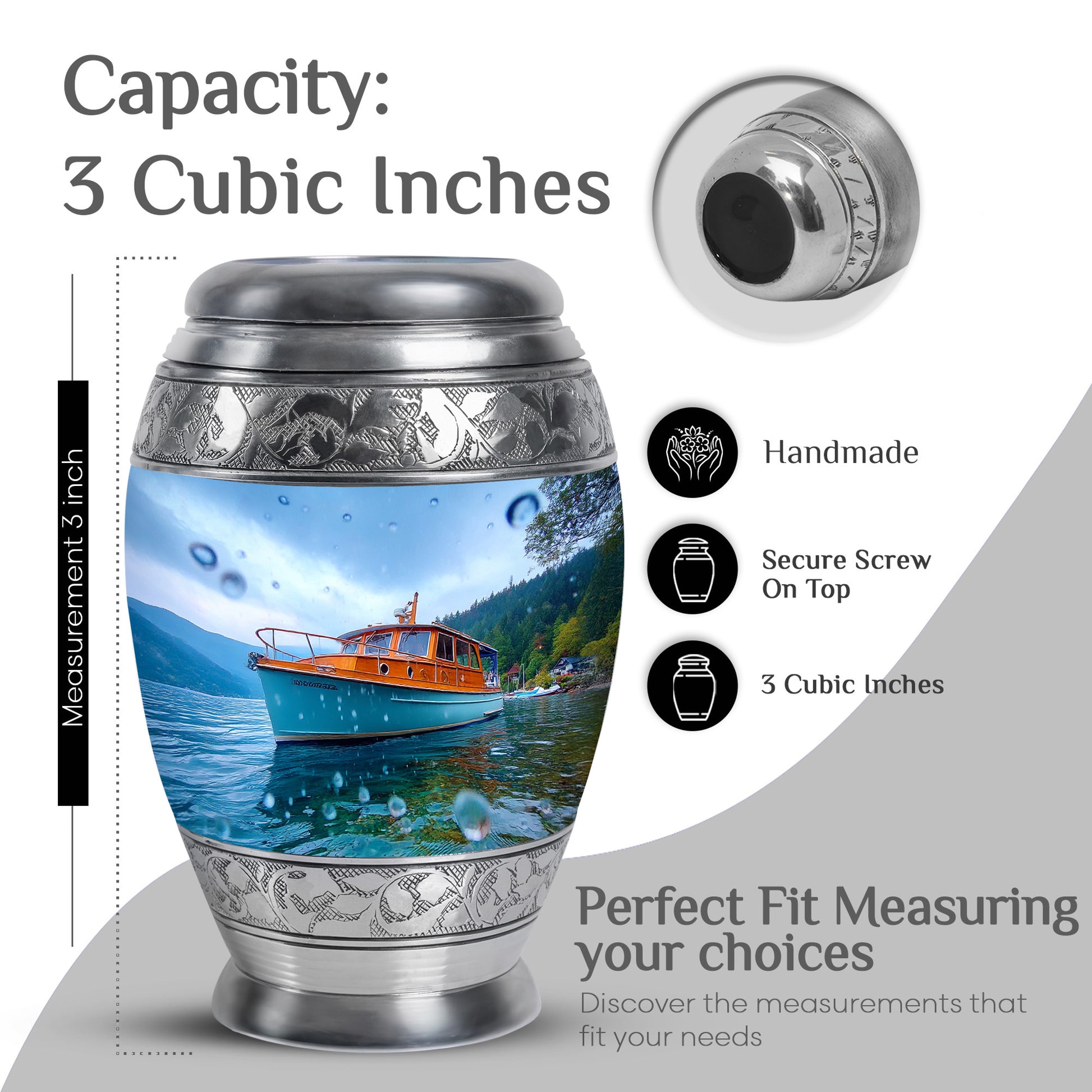 Celestial Blue Boat Cremation Urn lifestyle display on memorial shelf - regal boat design with crown-inspired accents - mini keepsake memorial for portion of cremation ashes
