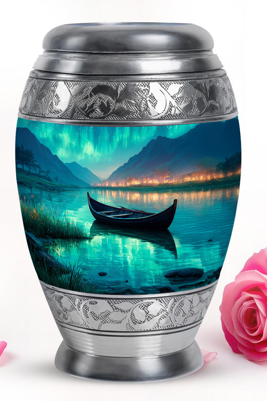 Personalized Teal Sovereign Boat Cremation Urns for Human Ashes - 10-inch, 200 cu in - Karyliz