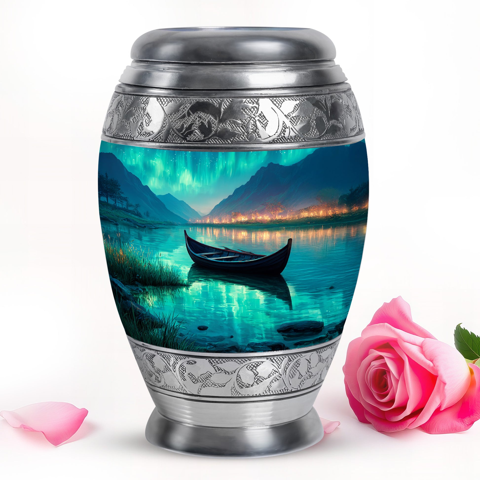 Personalized Teal Sovereign Boat Cremation Urns for Human Ashes - 10-inch, 200 cu in - Karyliz