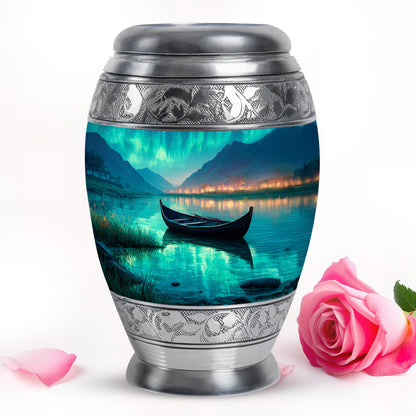 Personalized Teal Sovereign Boat Cremation Urns for Human Ashes - 10-inch, 200 cu in - Karyliz
