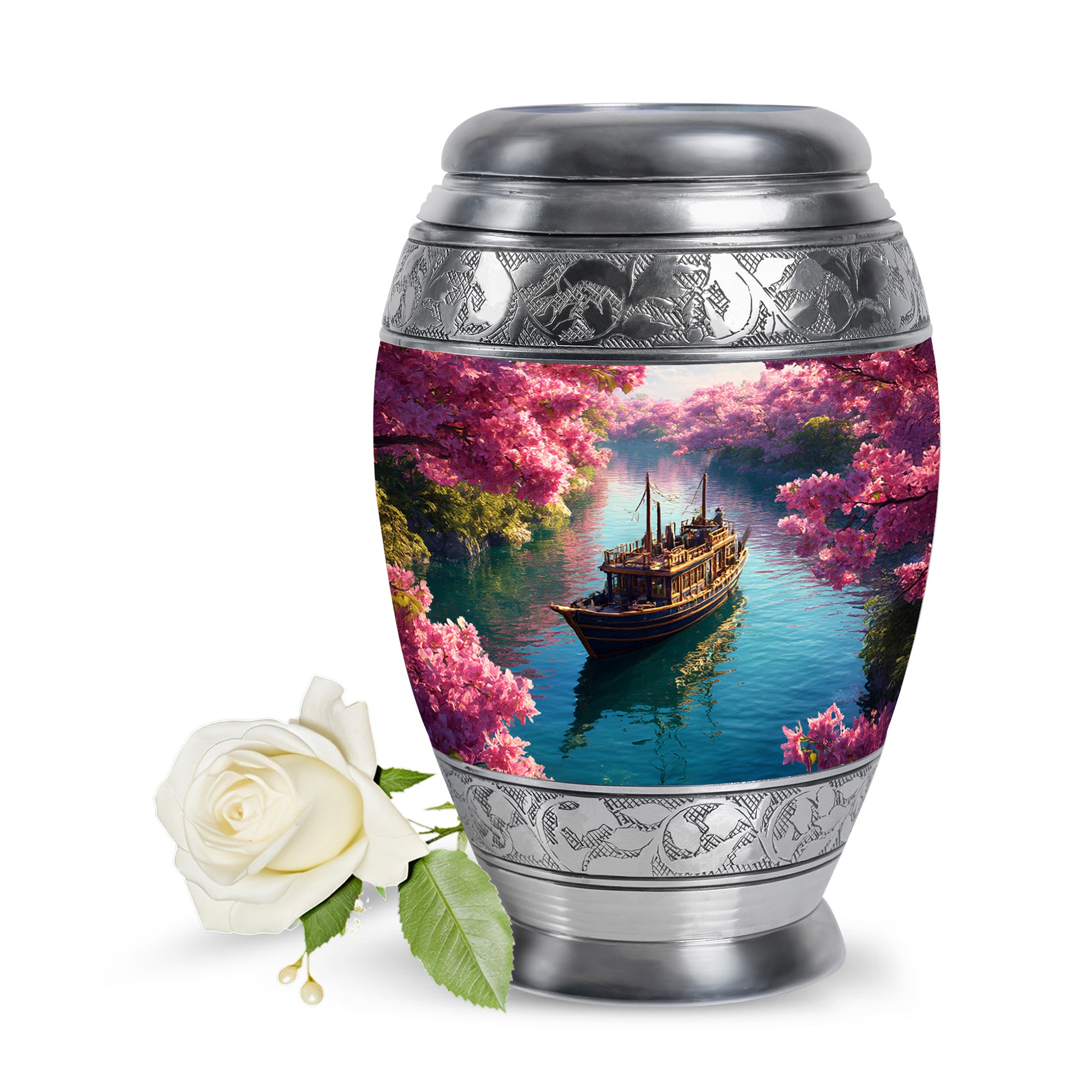 Personalized Pink Sovereign Boat Cremation Urns for Human Ashes - 10-inch, 200 cu in - Karyliz
