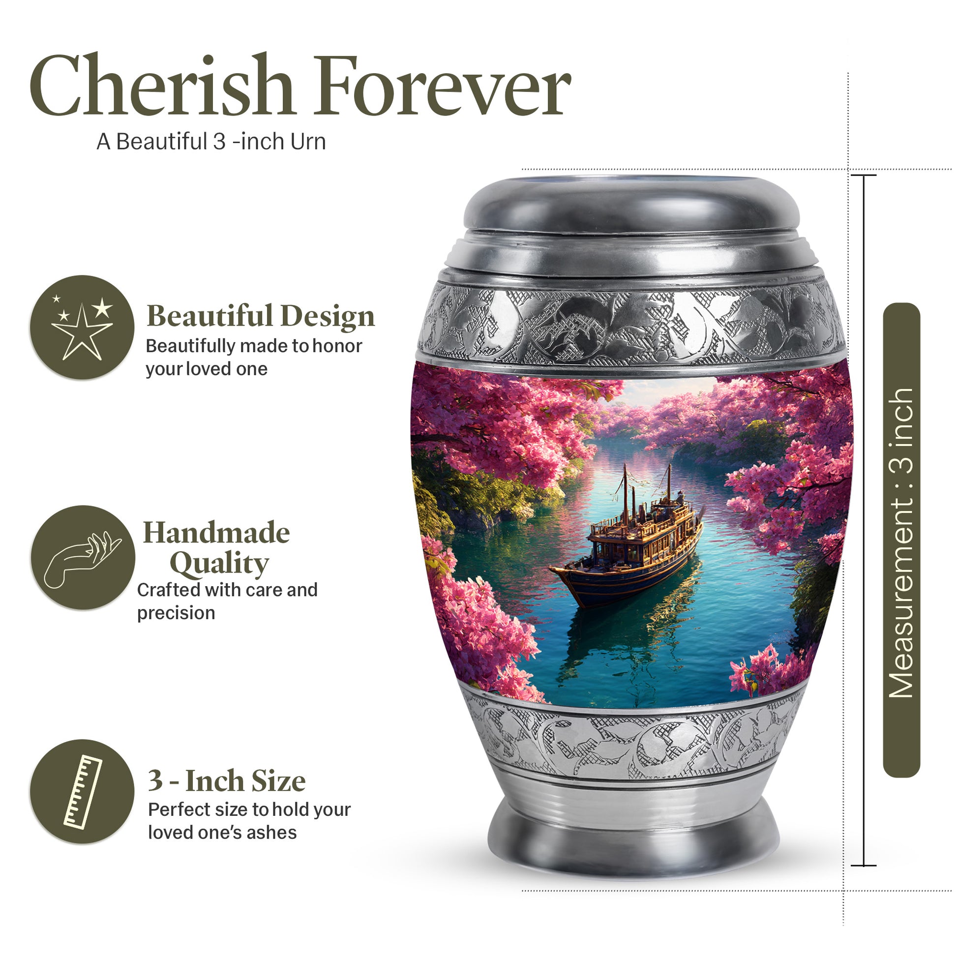 Coral Pink Boat Cremation Urn lifestyle display on memorial shelf - regal boat design with crown-inspired accents - mini keepsake memorial for portion of cremation ashes