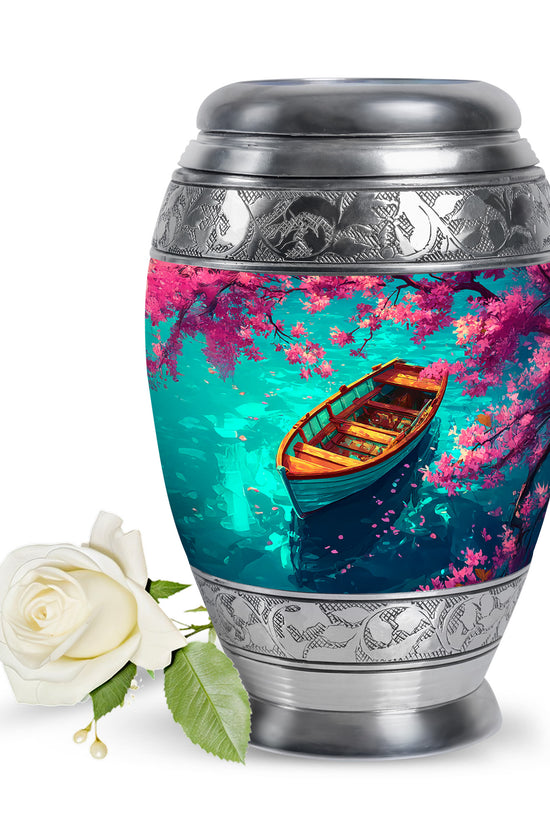 Teal Beloved Boat Cremation Urns for Human Ashes - 10-inch, 200 cu in - Karyliz