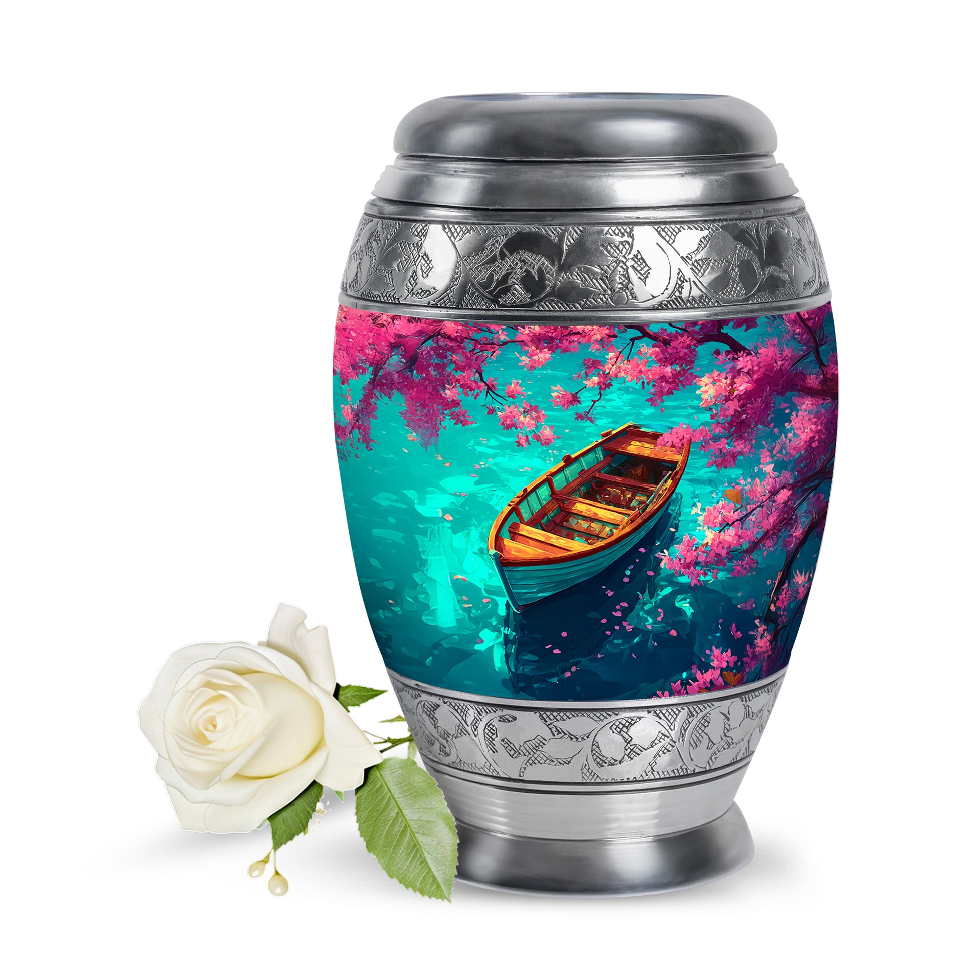 Teal Beloved Boat Cremation Urns for Human Ashes - 10-inch, 200 cu in - Karyliz