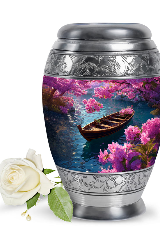 Blue Venerable Boat Cremation Urns for Human Ashes - 10-inch, 200 cu in - Karyliz