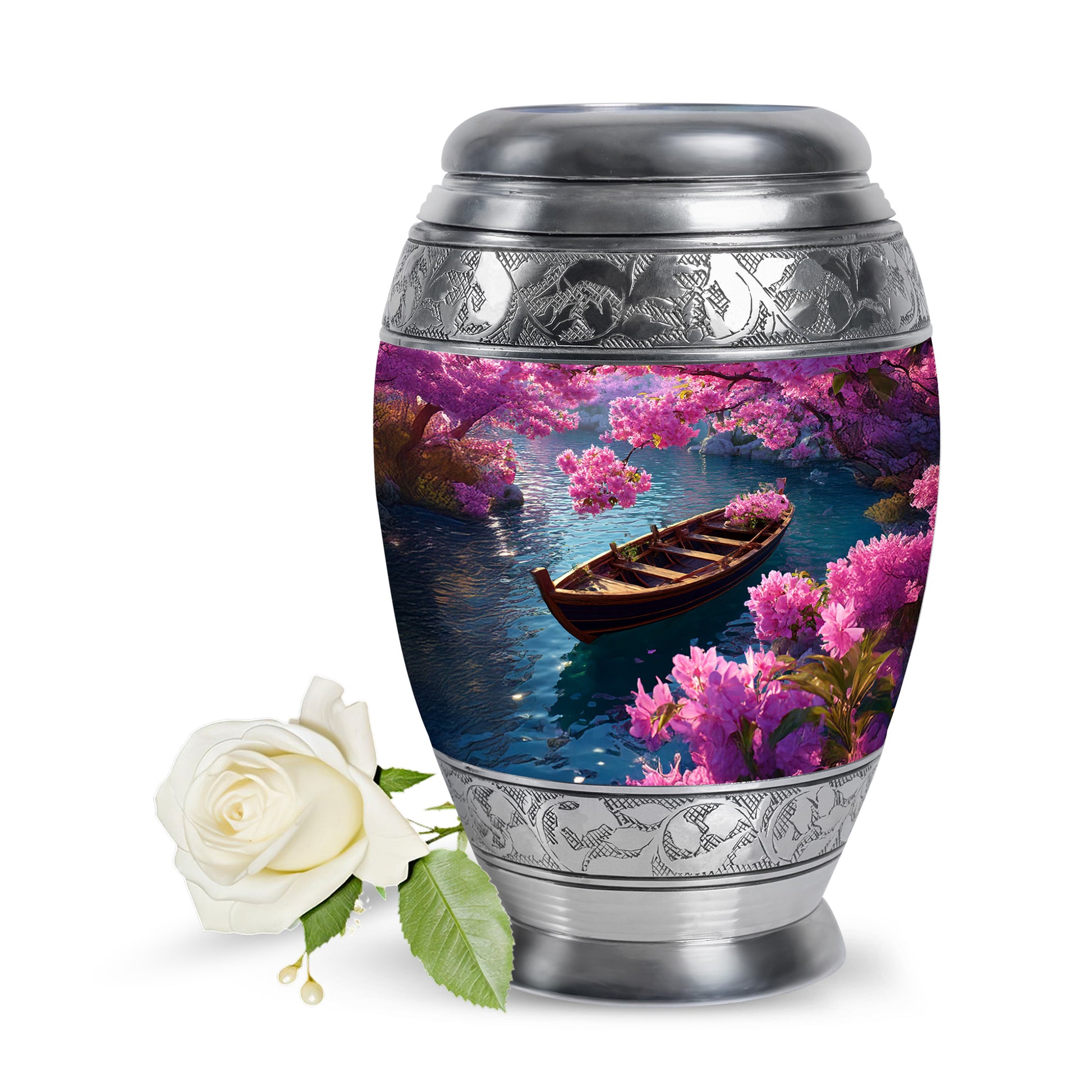 Blue Venerable Boat Cremation Urns for Human Ashes - 10-inch, 200 cu in - Karyliz
