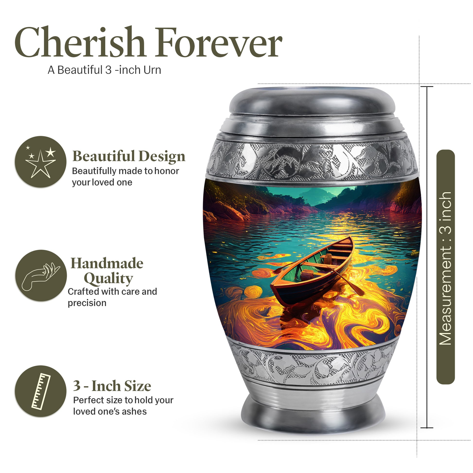 Soft Teal Boat Cremation Urn lifestyle display on memorial shelf - regal boat design with crown-inspired accents - mini keepsake memorial for portion of cremation ashes